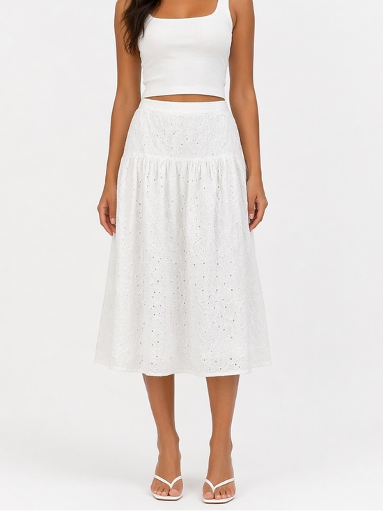 Old Navy Dresses & Skirts - Old Navy White Eyelet Midi Skirt Boho Cottagecore Cotton Summer Cute Size Medium